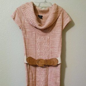 Peach Color Cowl Neck Sweater Dress